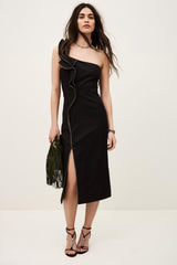 One-Shoulder Ruffle Dress Silla Black | ba&sh Clothing