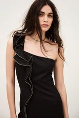 One-Shoulder Ruffle Dress Silla Black | ba&sh Clothing