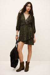 Patterned Mini Dress Romea Green | ba&sh Clothing
