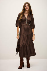 Short Gathered Dress Cleli Brown | ba&sh Clothing