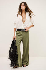 Wide-Leg Waisted Pants Narlos Green | ba&sh Clothing