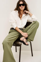 Wide-Leg Waisted Pants Narlos Green | ba&sh Clothing