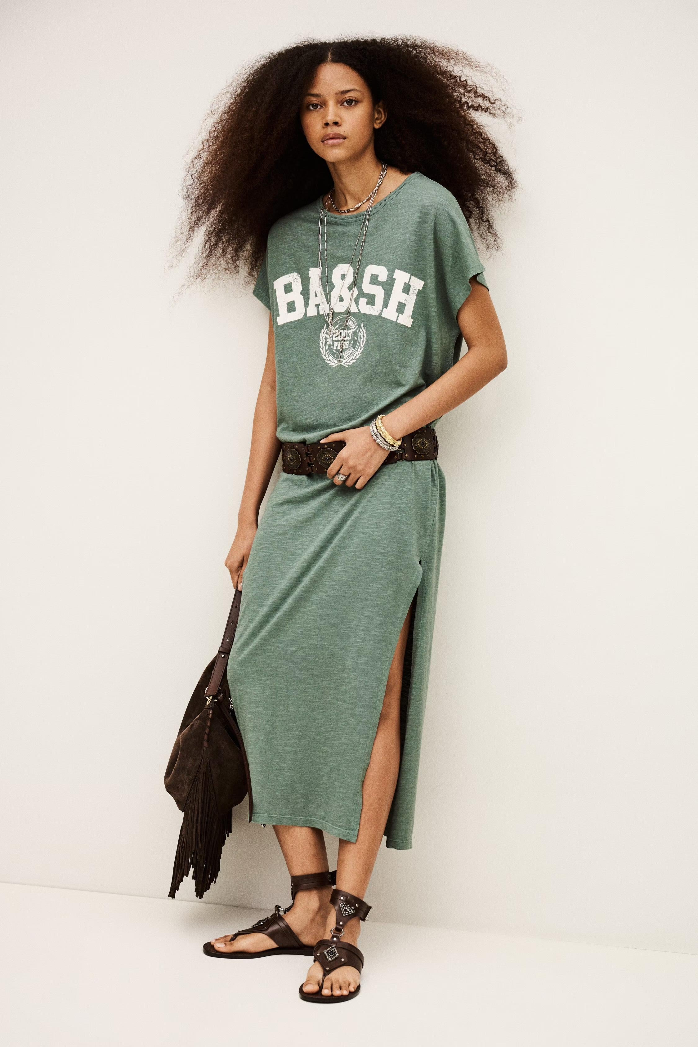 T-Shirt Dress Civia Green | ba&sh Clothing