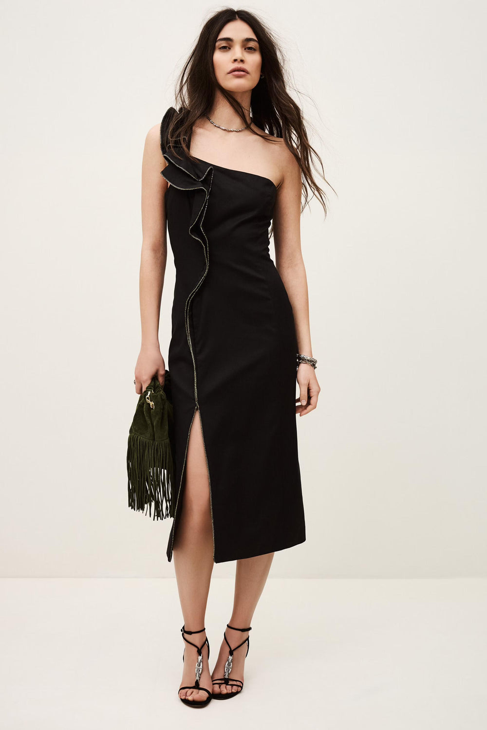 One-Shoulder Ruffle Dress Silla Black | ba&sh Clothing