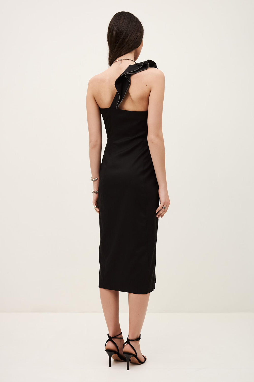 One-Shoulder Ruffle Dress Silla Black | ba&sh Clothing