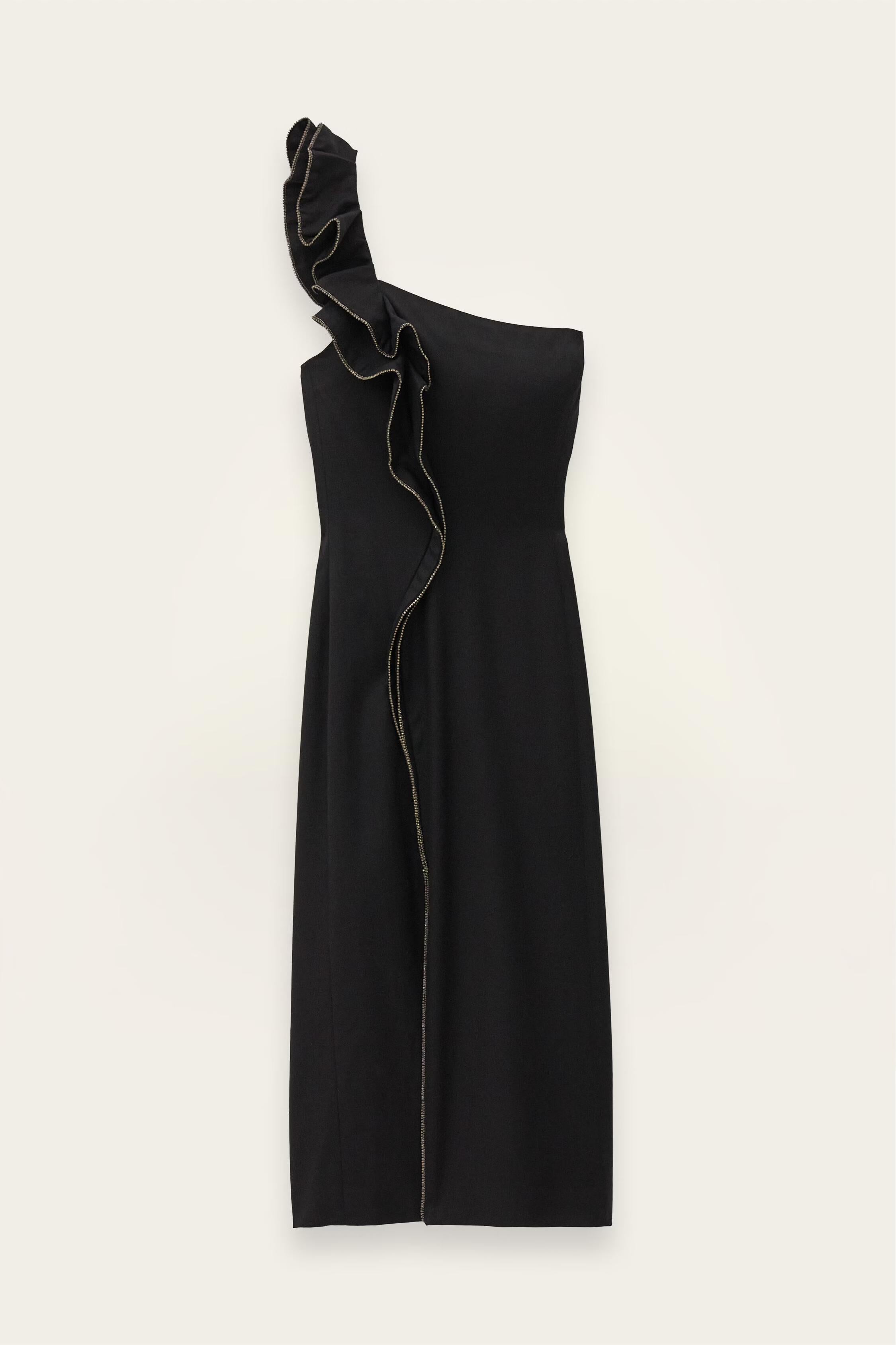 One-Shoulder Ruffle Dress Silla Black | ba&sh Clothing