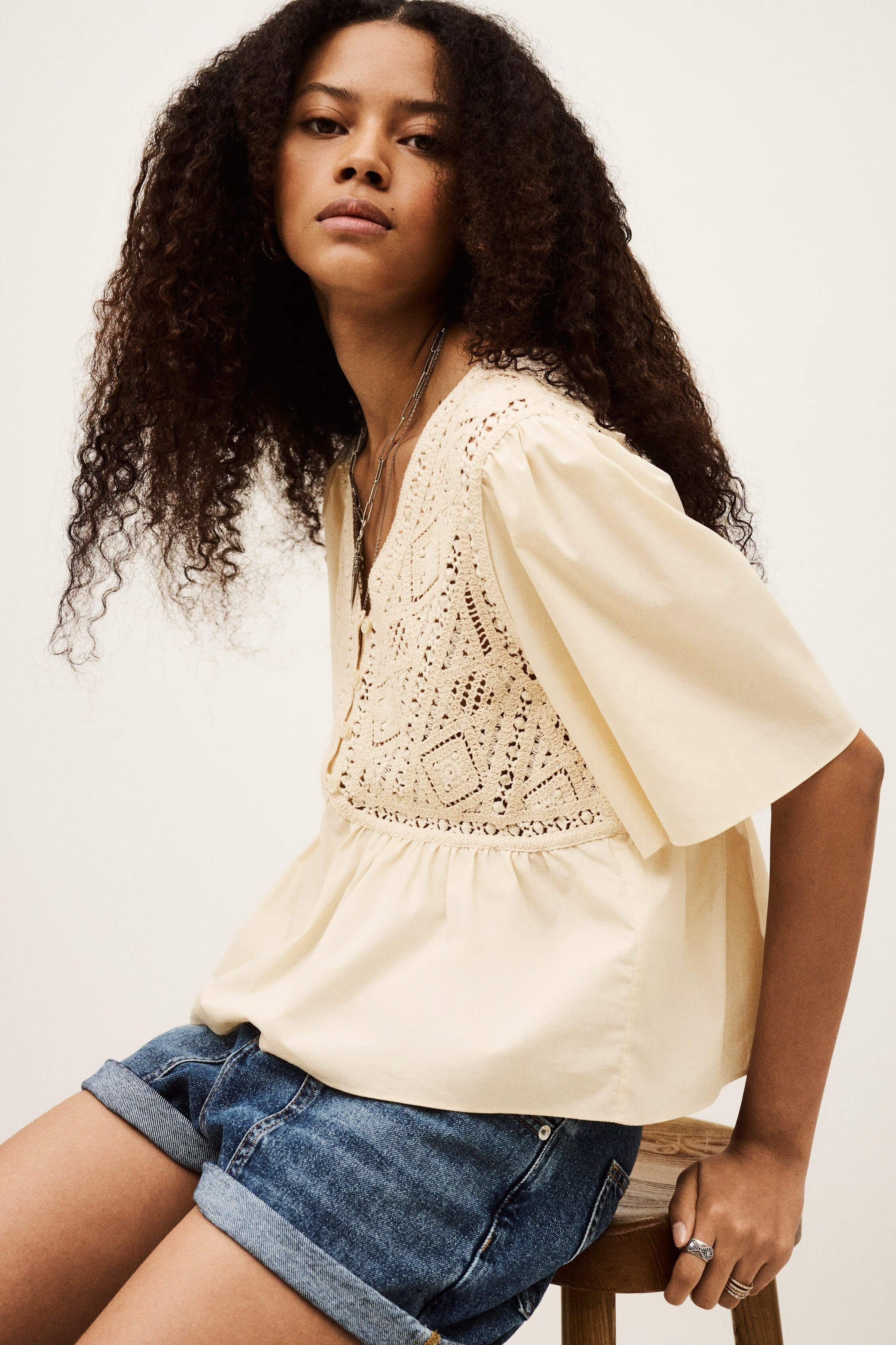 Short-Sleeved Blouse Salvi Off-White | ba&sh Clothing