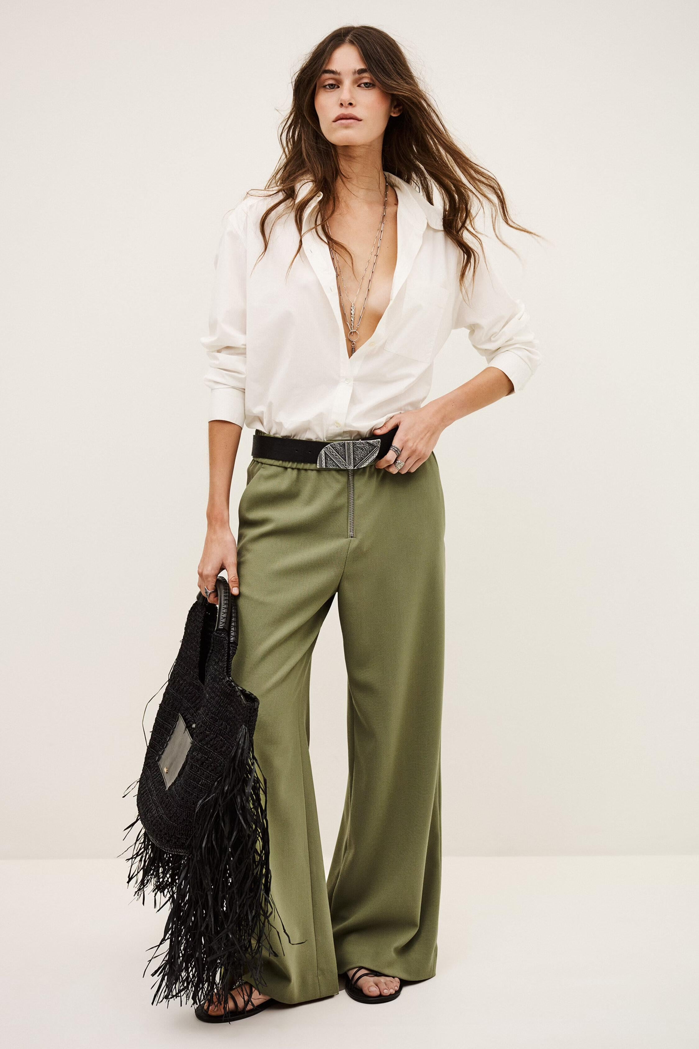 Wide-Leg Waisted Pants Narlos Green | ba&sh Clothing