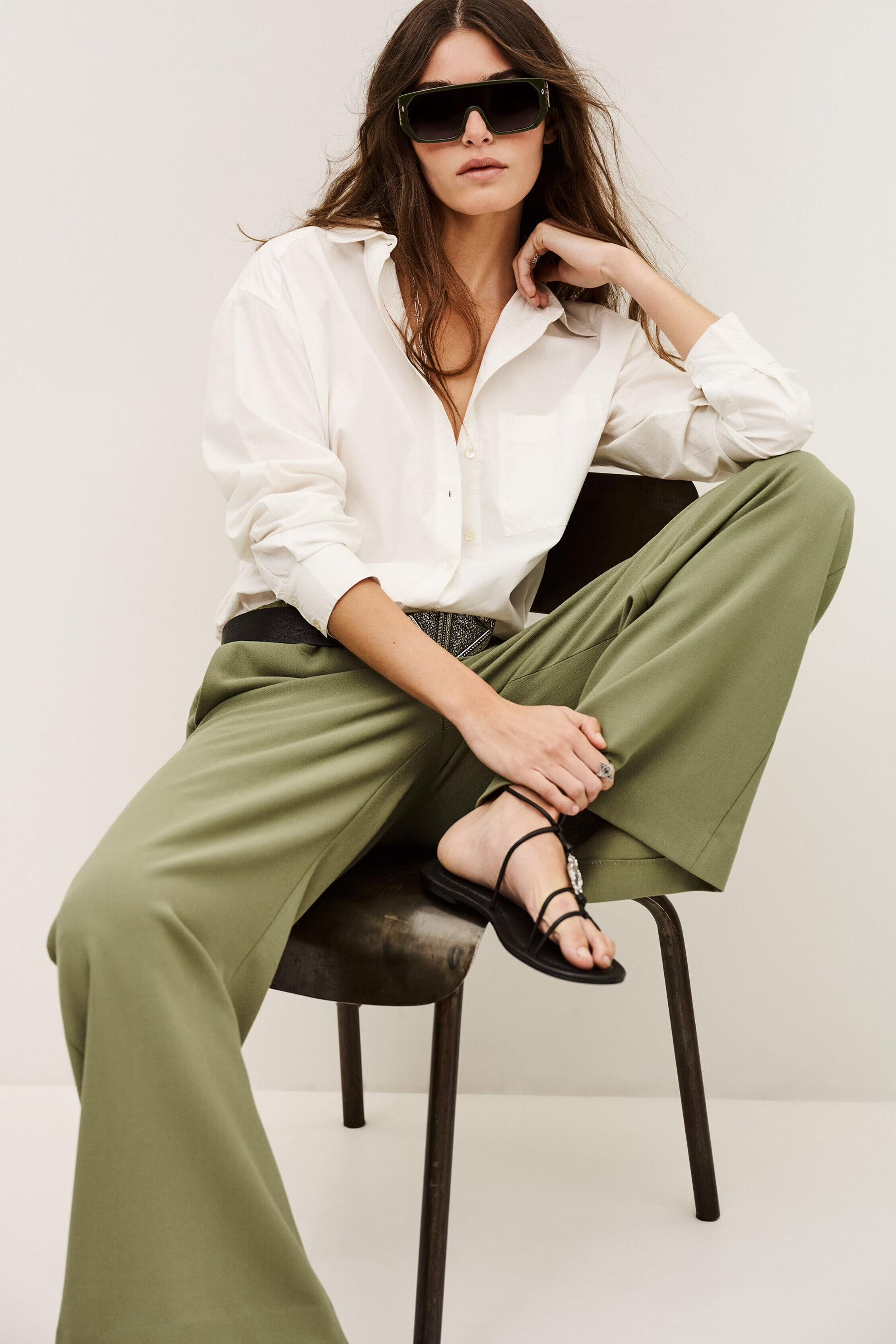 Wide-Leg Waisted Pants Narlos Green | ba&sh Clothing