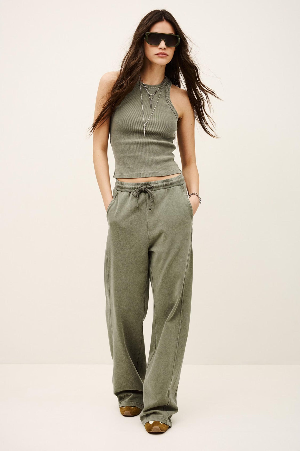 Cotton Wide-Leg Pants Koko Green | ba&sh Clothing